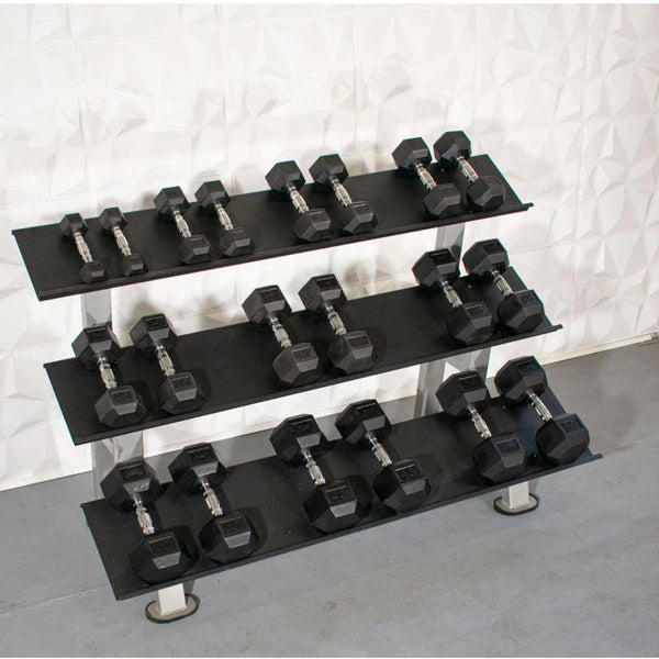 Rubber Hex Dumbbell Set 5-50LB SET - Muscle D FItness - Steel Handle - Quality knurling - Weightlfting - Buy & Sell Fitness