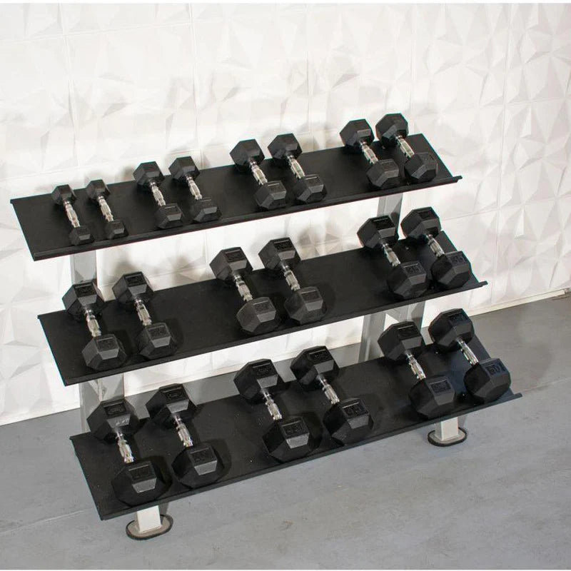 Rubber Hex Dumbbell Set 5-50LB SET - Muscle D FItness - Steel Handle - Quality knurling - Weightlfting - Buy & Sell Fitness